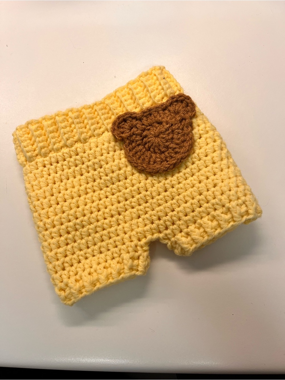 Hand-Crocheted Baby Shorts with Bear Accent — Yellow